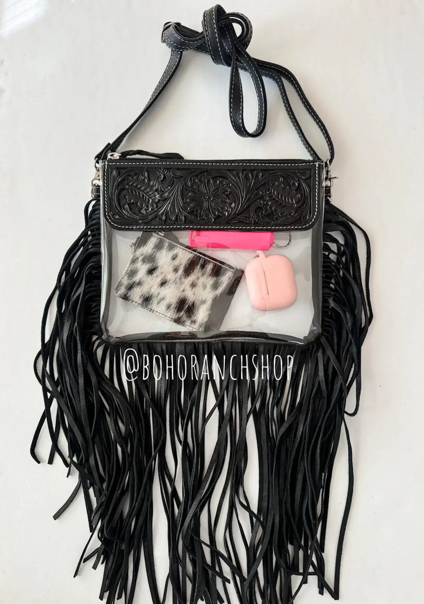 Boho Ranch Shop - Hand Tooled Clear Purse Crossbody - Concert Game Day Stadium