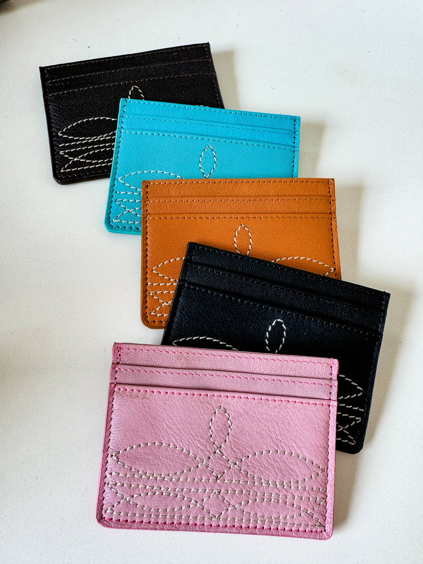 Boho Ranch Shop - Western Boot Stitch Leather Credit Card Holder Money holder