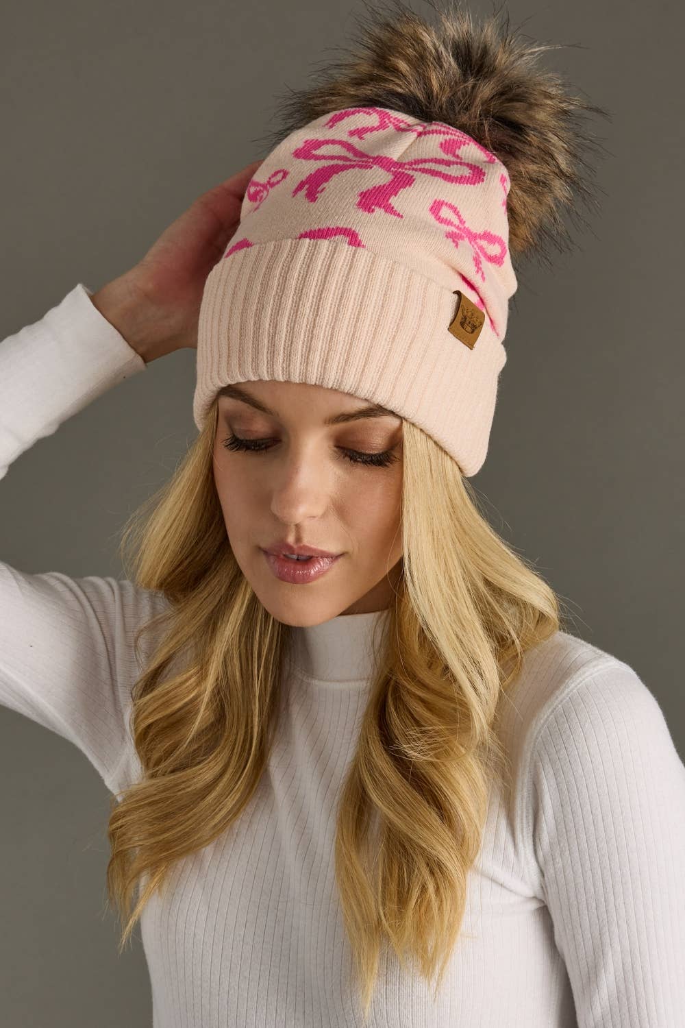 Panache Apparel Co. - Lt. Pink & Bright Pink Bow Pom Hat