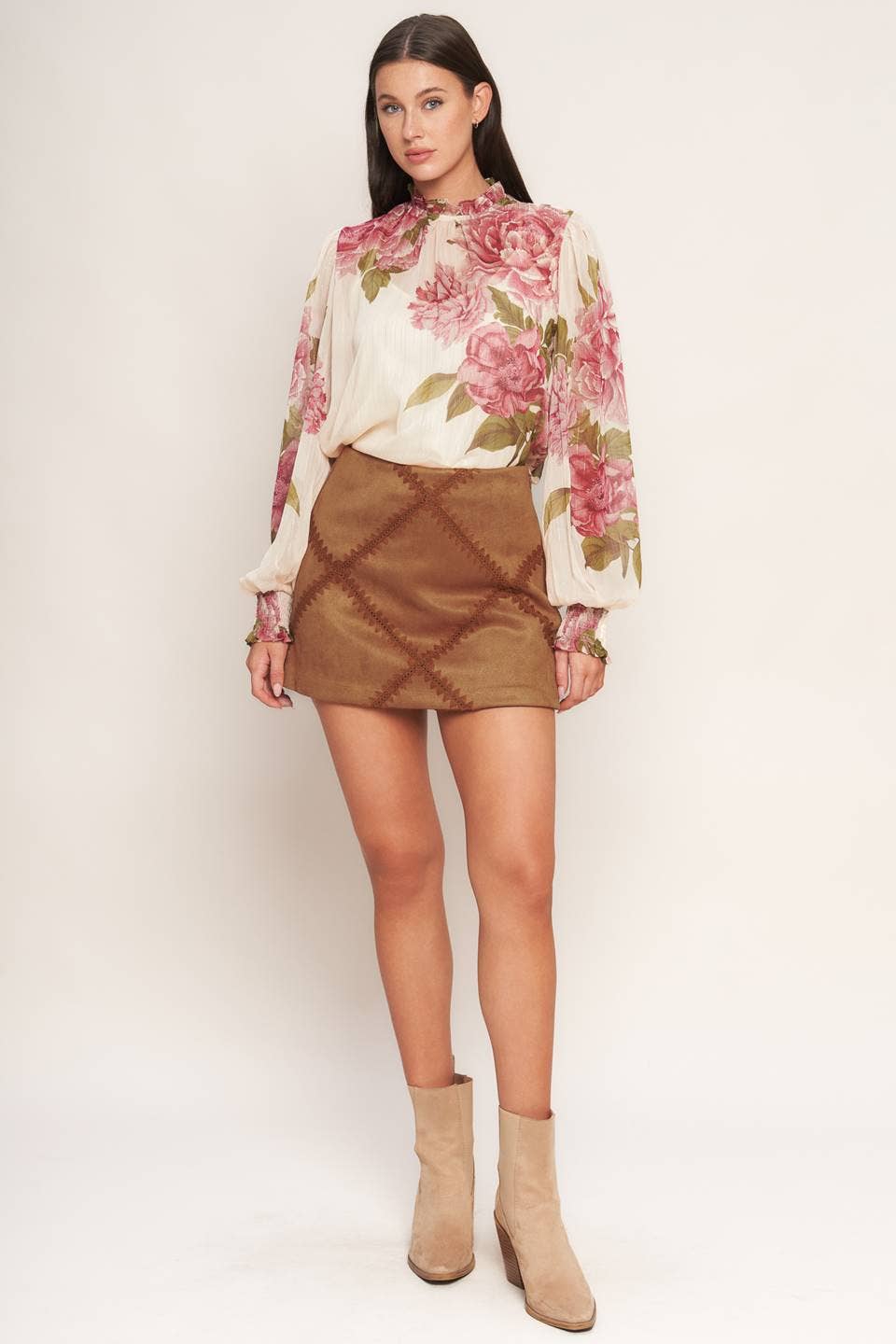 Peace Love Line - PL9569 - FAUX SUEDE PATCH WORK SKORT