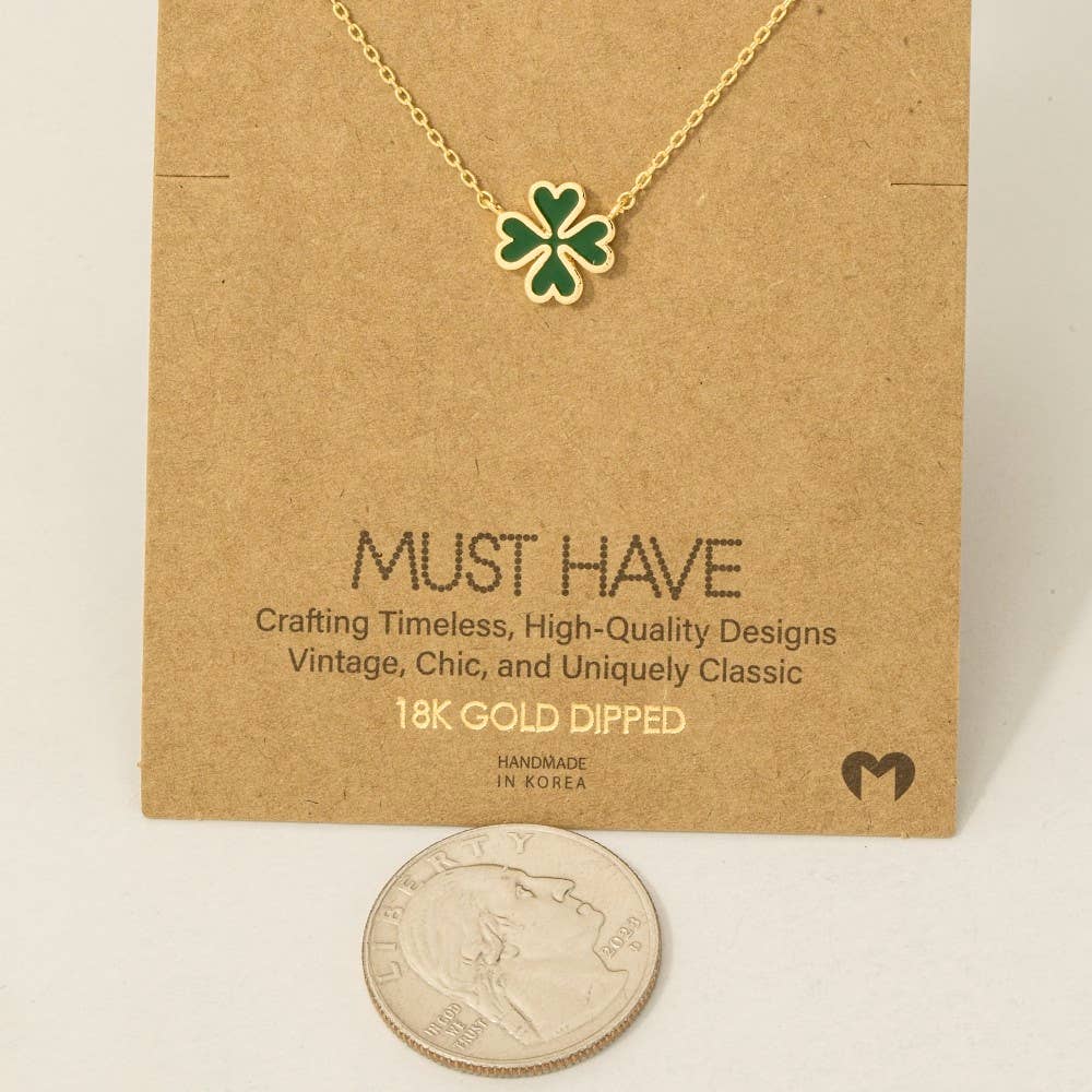 Fame Accessories - Green Clover Charm Necklace