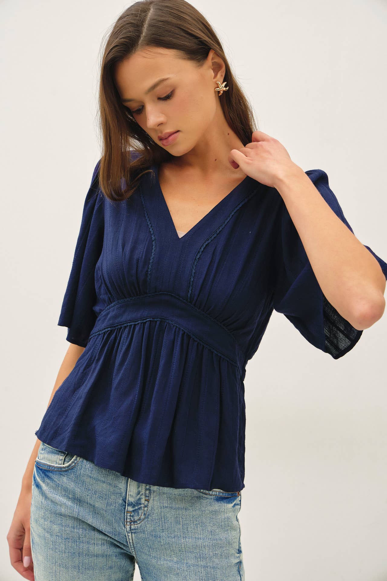 KIMONO SLEEVE EMPIRE WAIST BLOUSE