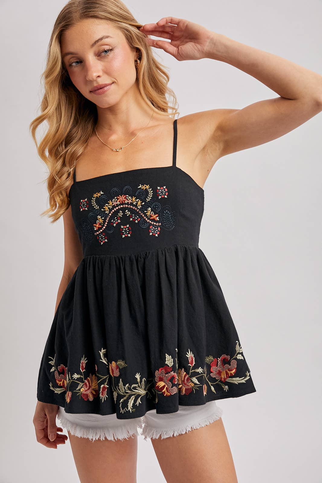 Bluivy - FLORAL EMBROIDERED SLEEVELESS PEPLUM TOP