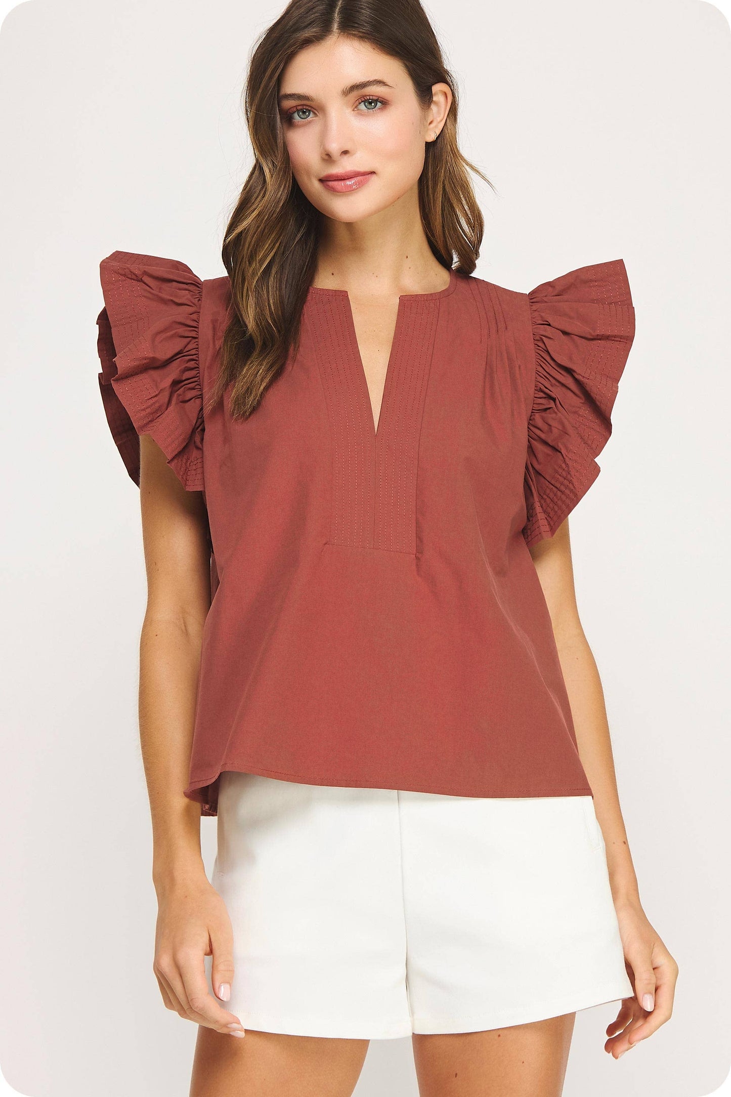 Strut & Bolt - Flutter Ruffle Sleeve Poplin Top