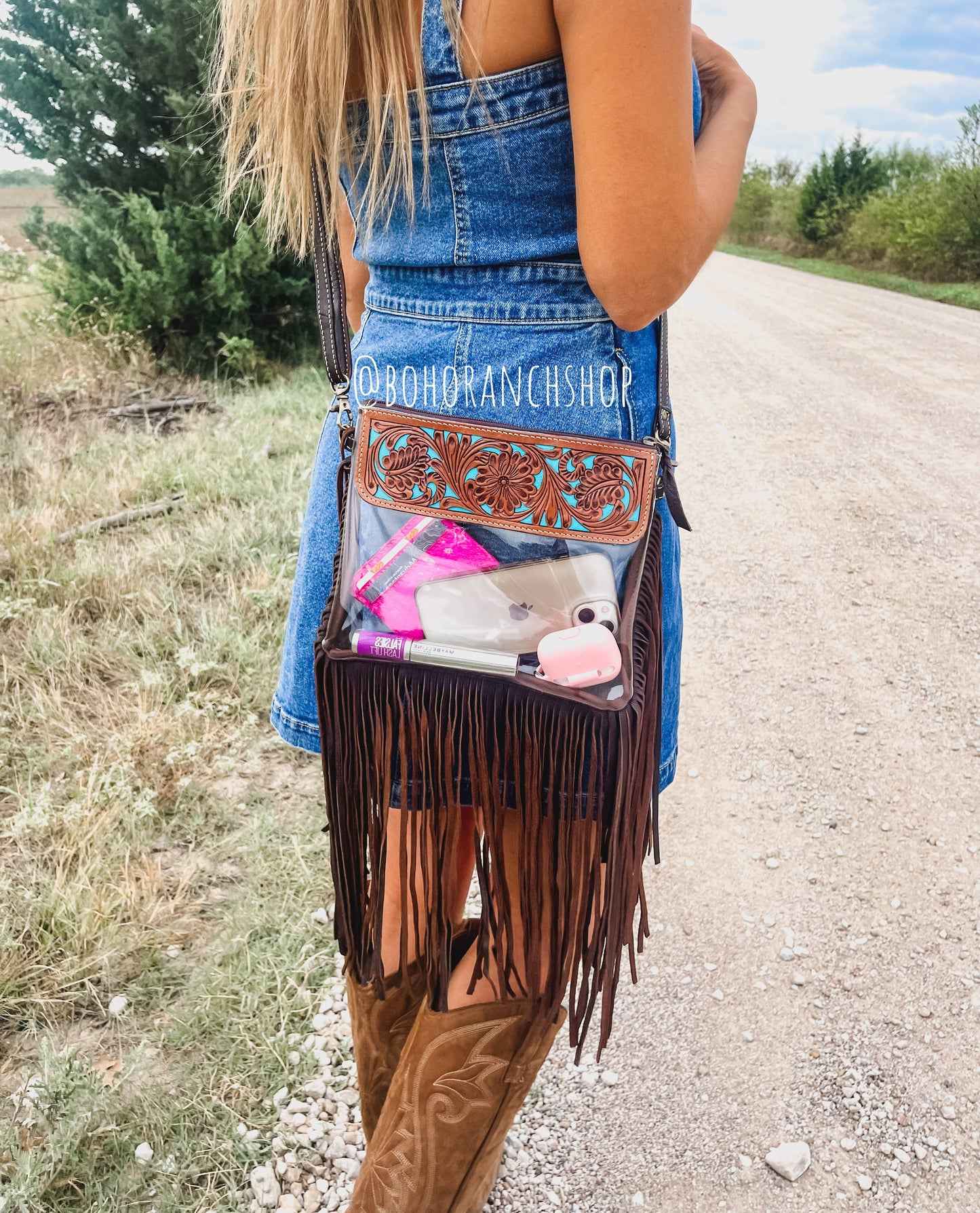 Boho Ranch Shop - Hand Tooled Clear Purse Crossbody - Concert Game Day Stadium