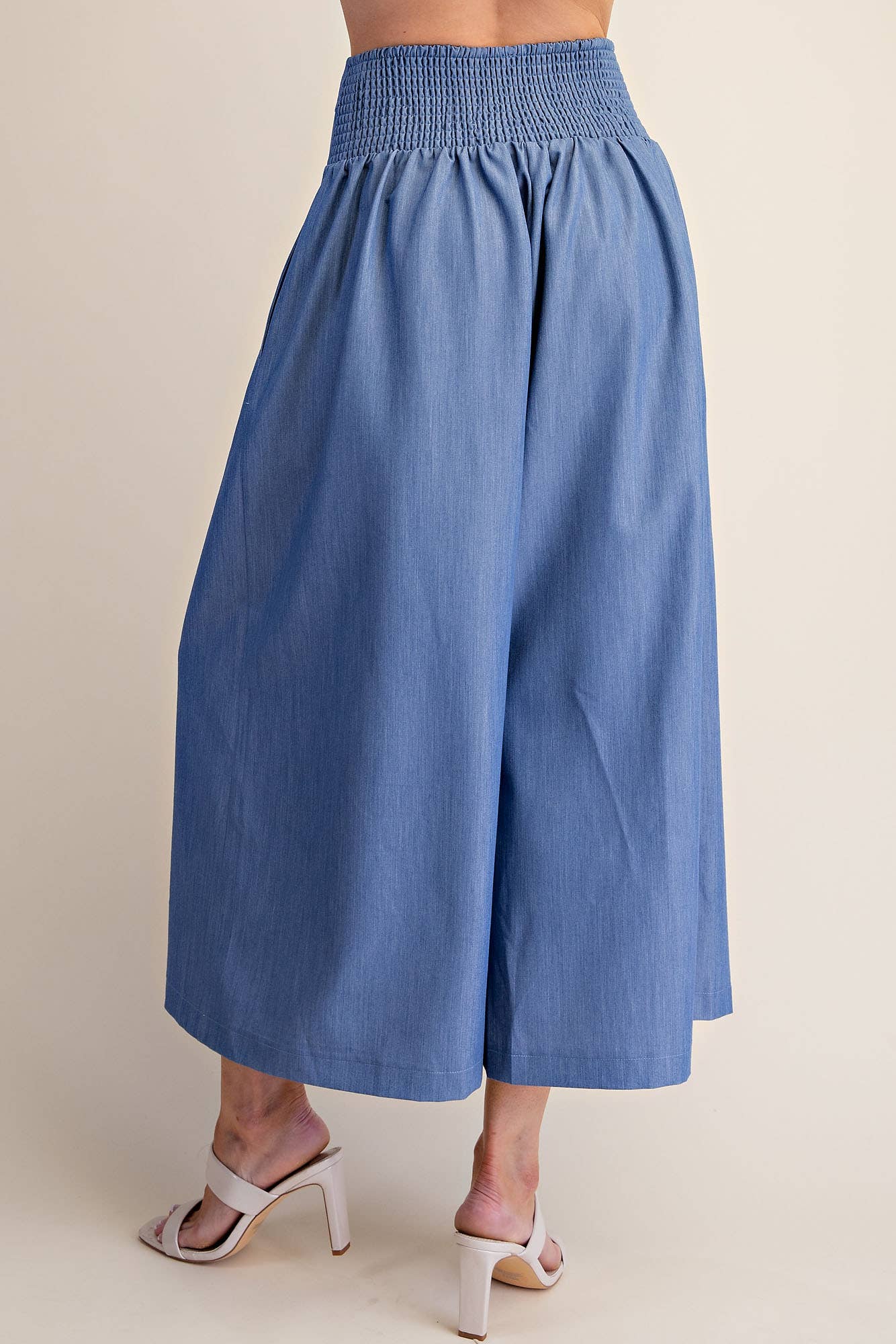 Glam - Wide Leg Pleated Crop Pants High Waist Band