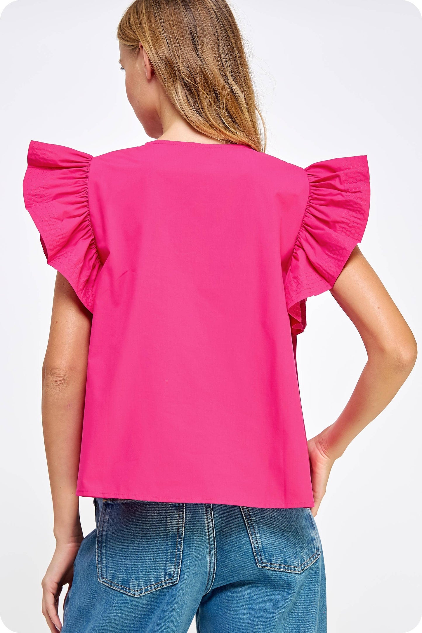 Strut & Bolt - Flutter Ruffle Sleeve Poplin Top