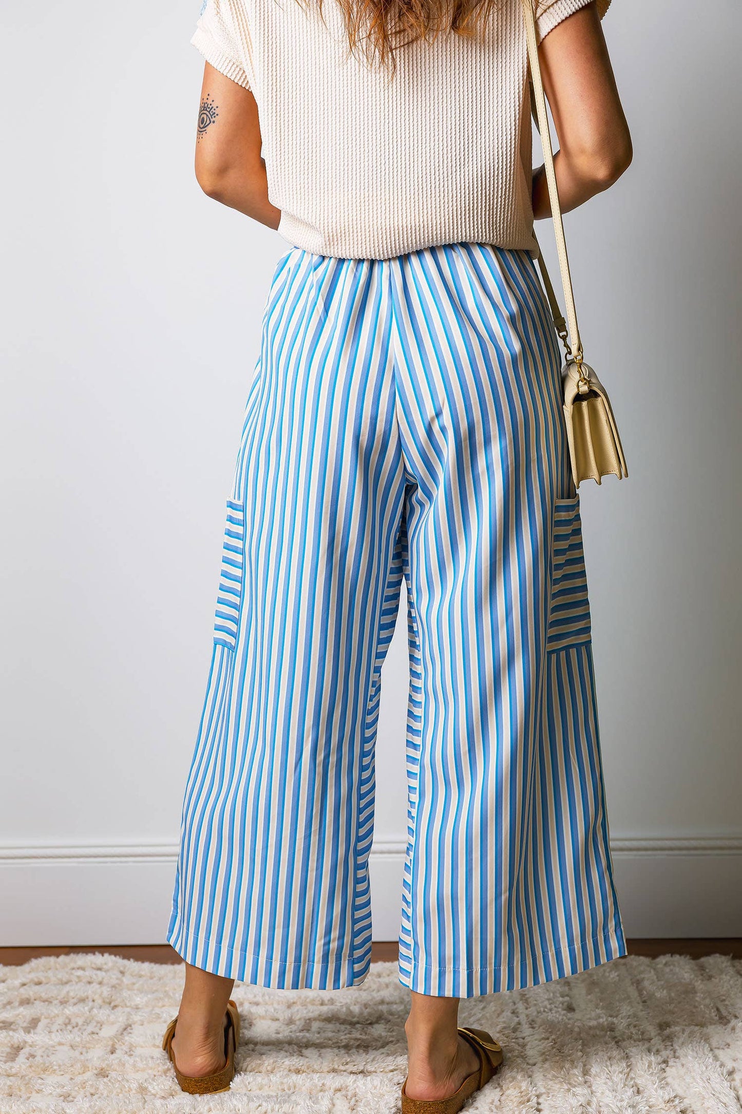 66DISCO - Drawstring Elastic Waist Patch Pocket Wide Leg Pants (S-XL)