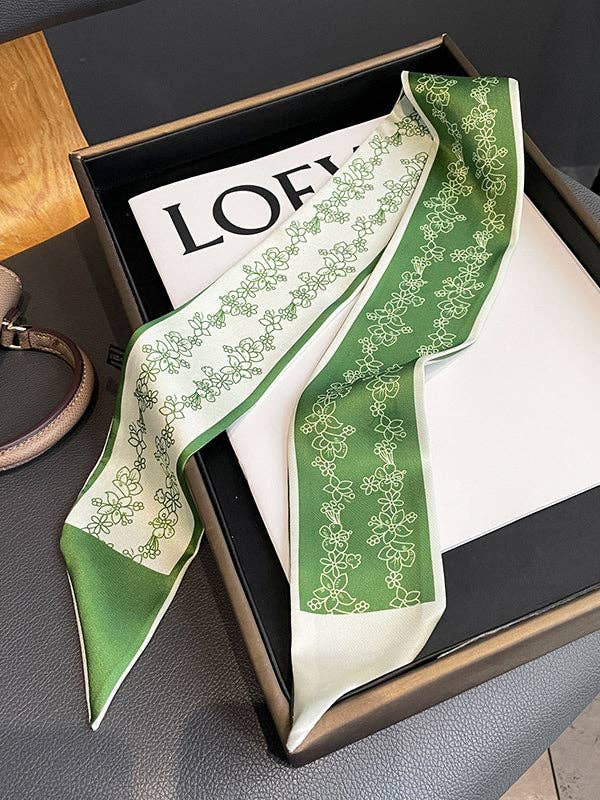Contrast Color Flower Print Scarf: GREEN / One_size