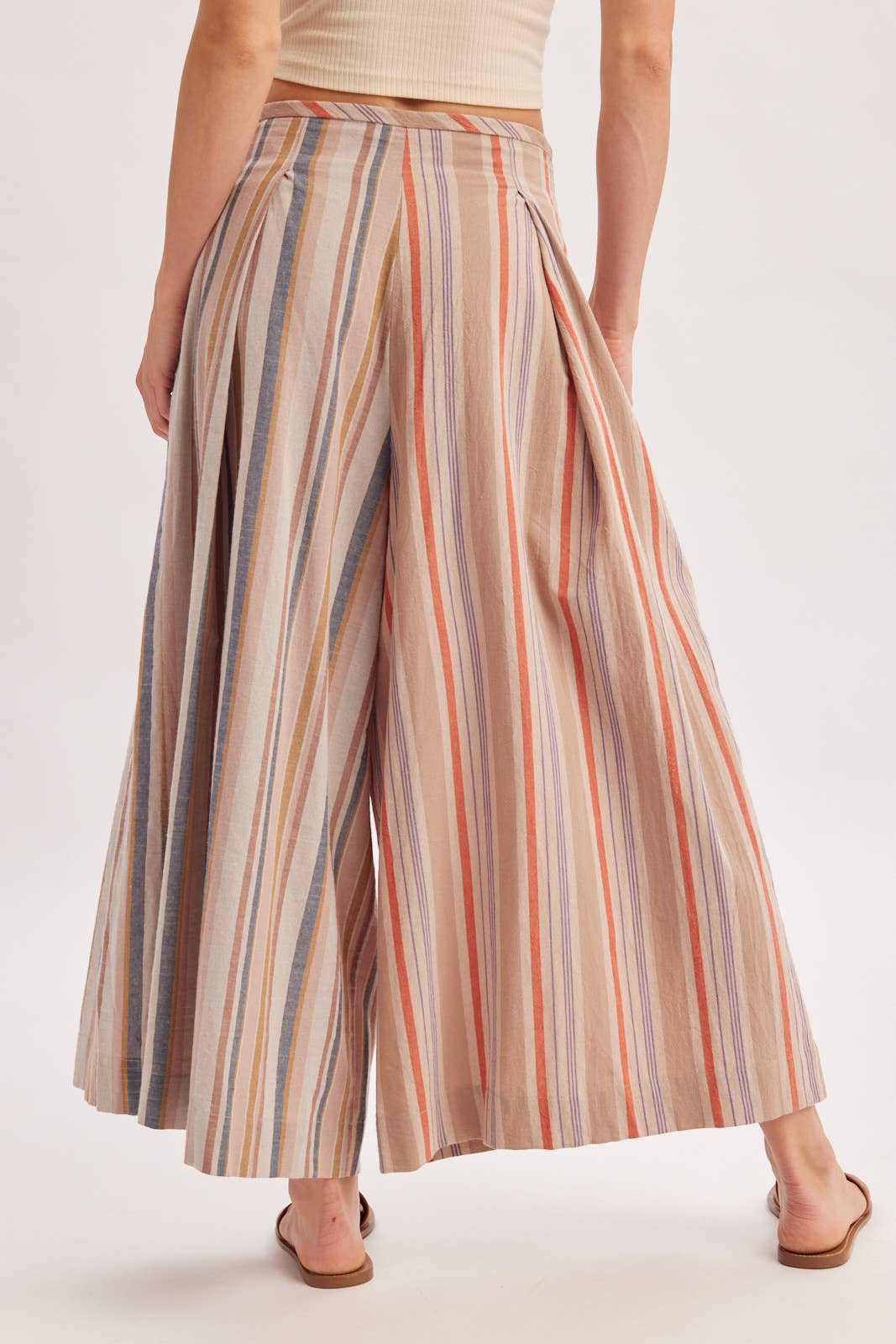 Bluivy - MULTI-STRIPE PLEATED FRONT WIDE-LEG PANTS
