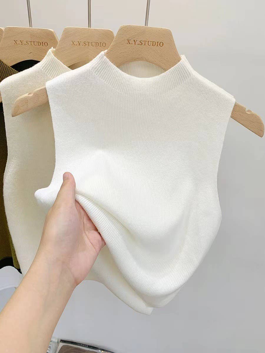 Hope & Sunshine - Knit Vest Sleeveless Turtleneck Top