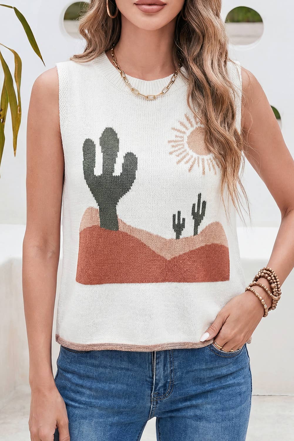 LDC Western Print Round Neck Shift Sleeveless Top