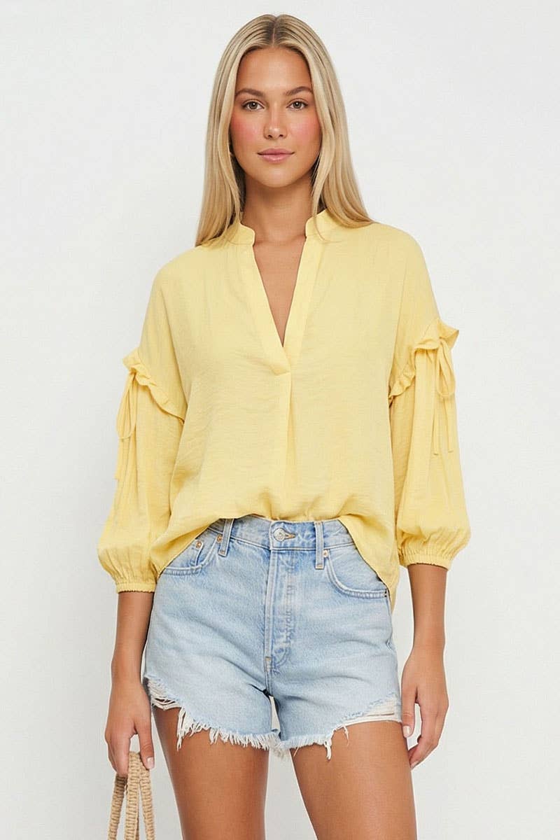 Pale Banana Black Balloon Sleeve Blouse