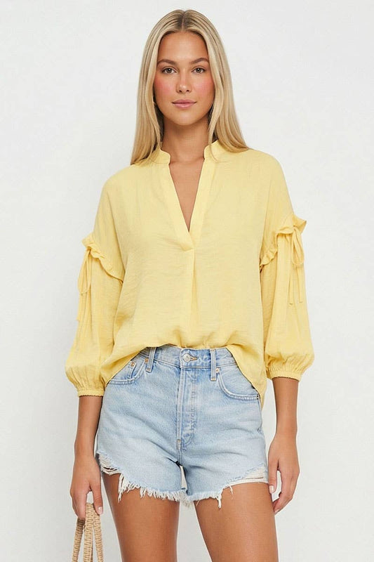 Pale Banana Black Balloon Sleeve Blouse