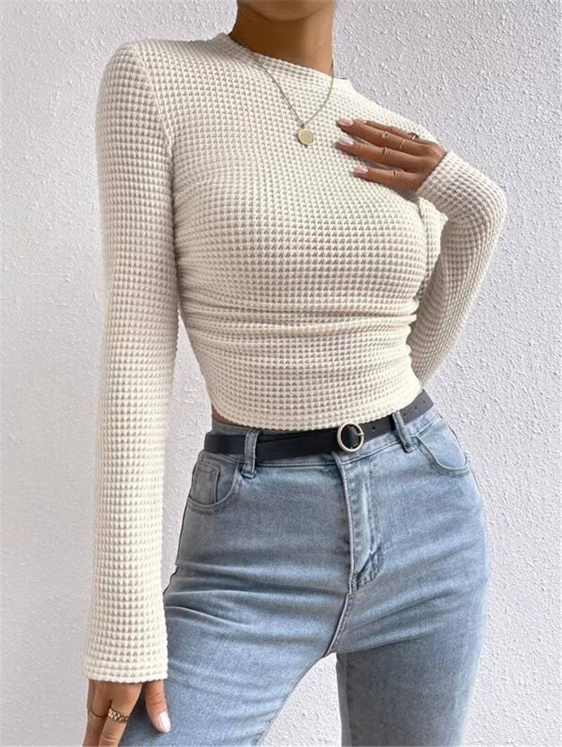 HIDDENBRAND - Plain Waffle Fitted long Sleeve Top
