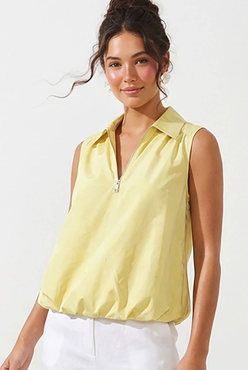 Yellow Sleeveless Front Zip Bubble Top