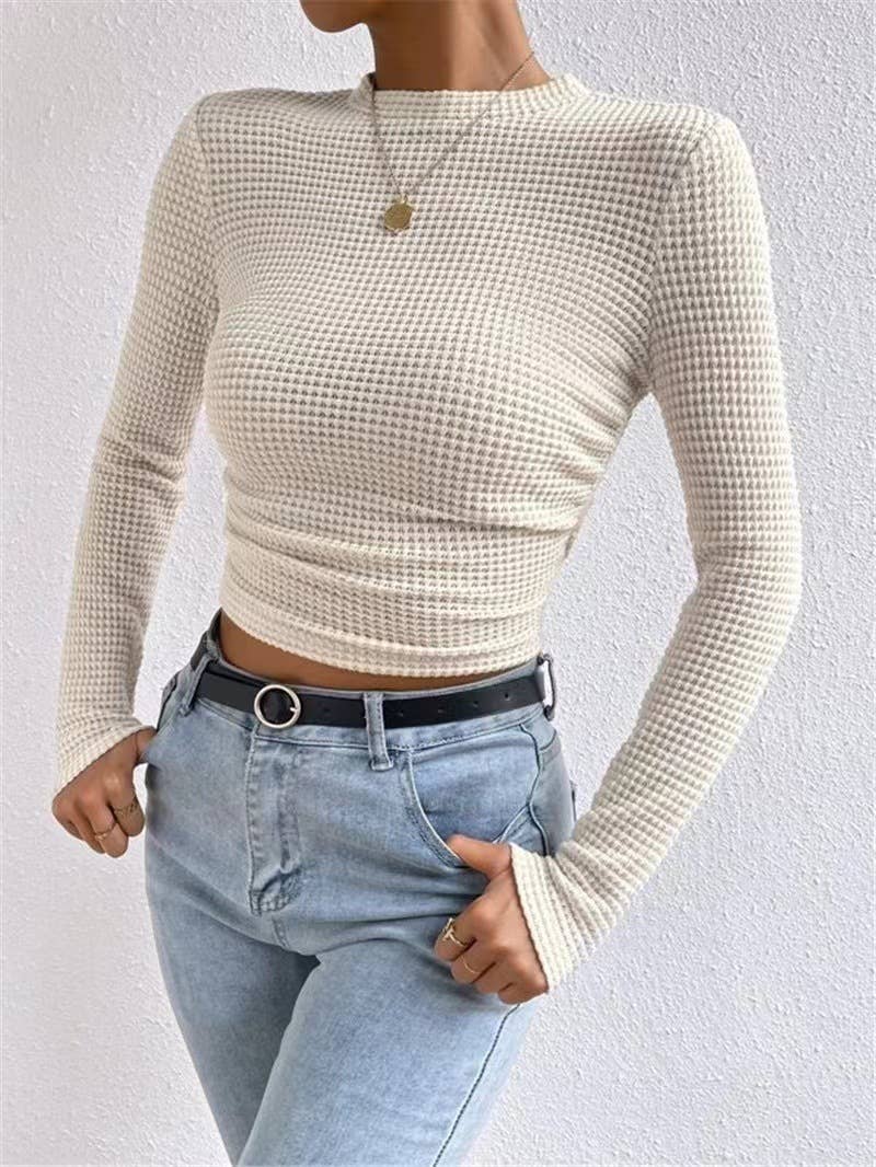HIDDENBRAND - Plain Waffle Fitted long Sleeve Top