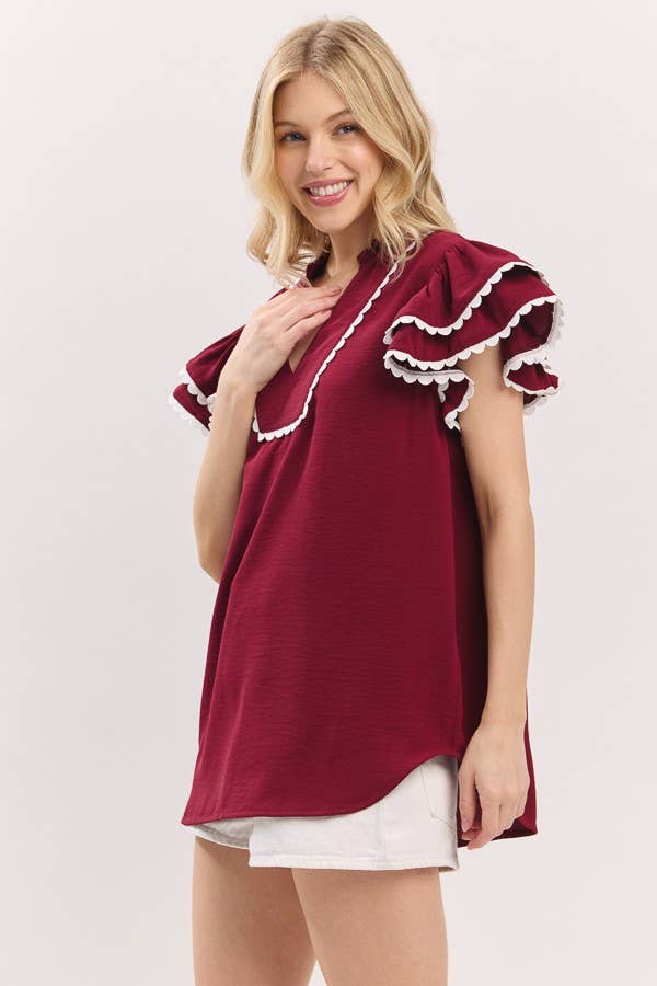 Sewn and Seen - Ruffle Sleeve Scallop Trim Top