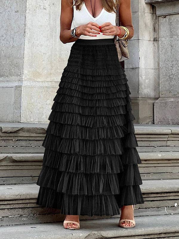 A-Line High Waisted Solid Color Tulle Skirts Bottoms: Apricot / S