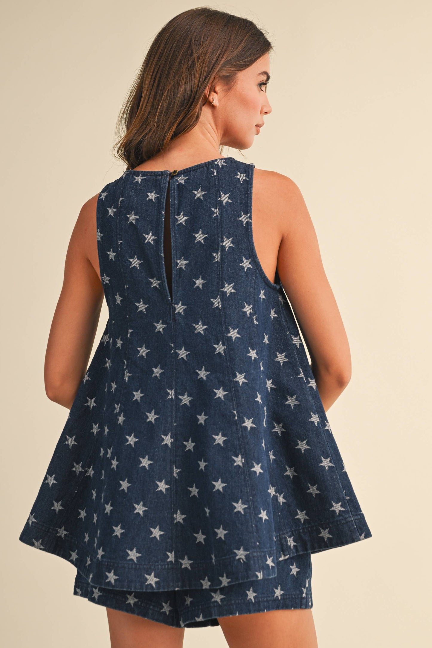 Klesis - IST6095-C STAR DENIM TRAPEZ SLEEVELESS TOP AND SHORTS