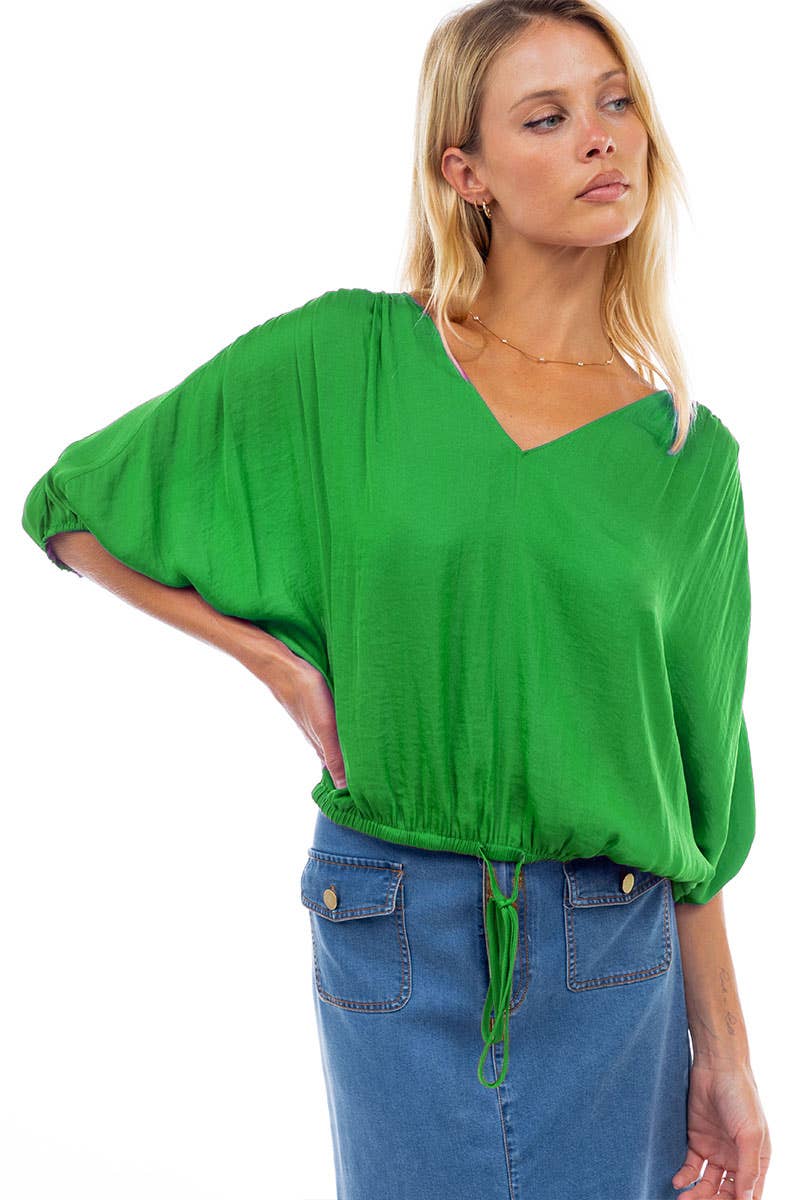 Hot Pink Cropped Blouse With Elasticized Waist