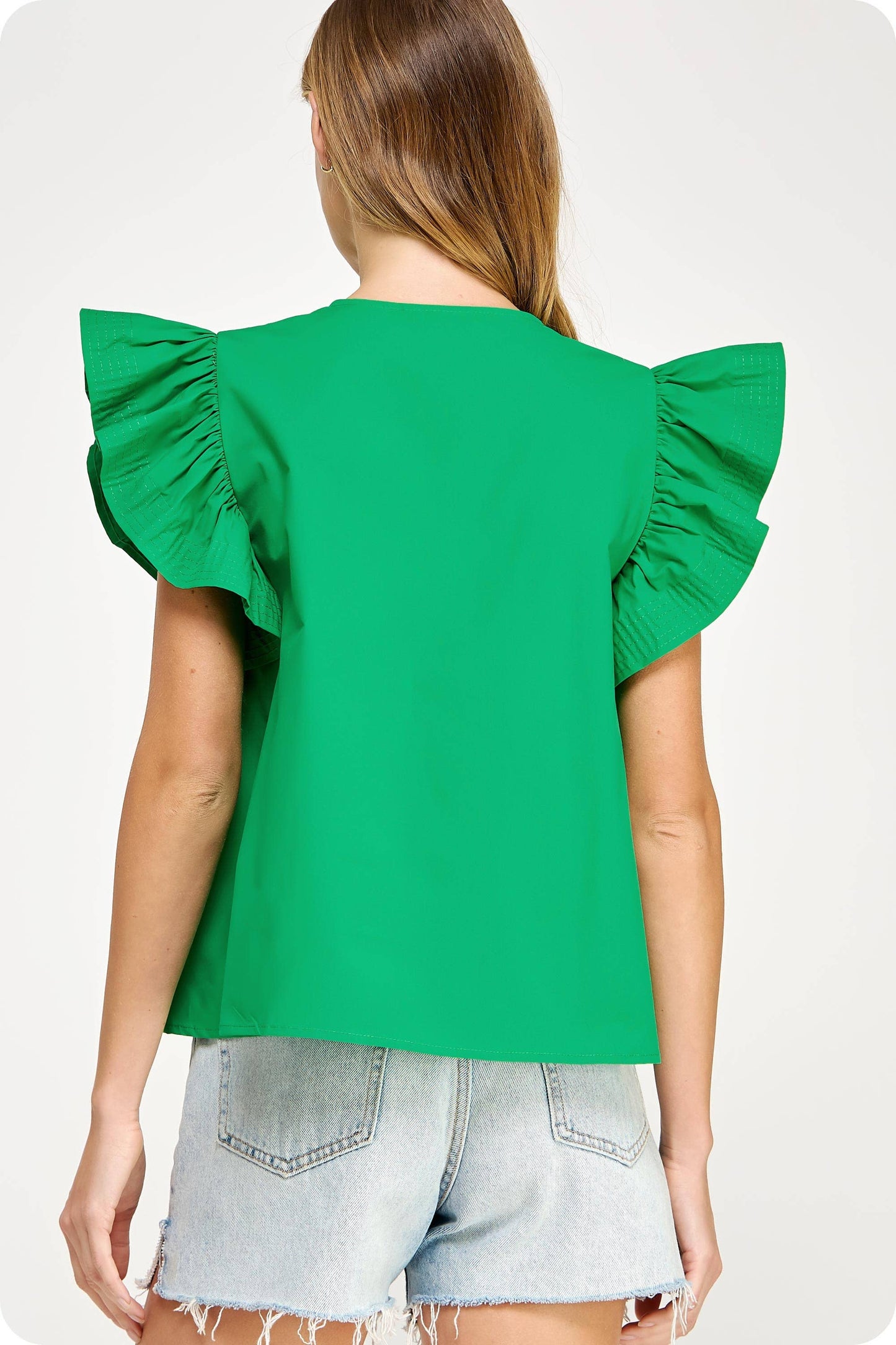 Strut & Bolt - Flutter Ruffle Sleeve Poplin Top