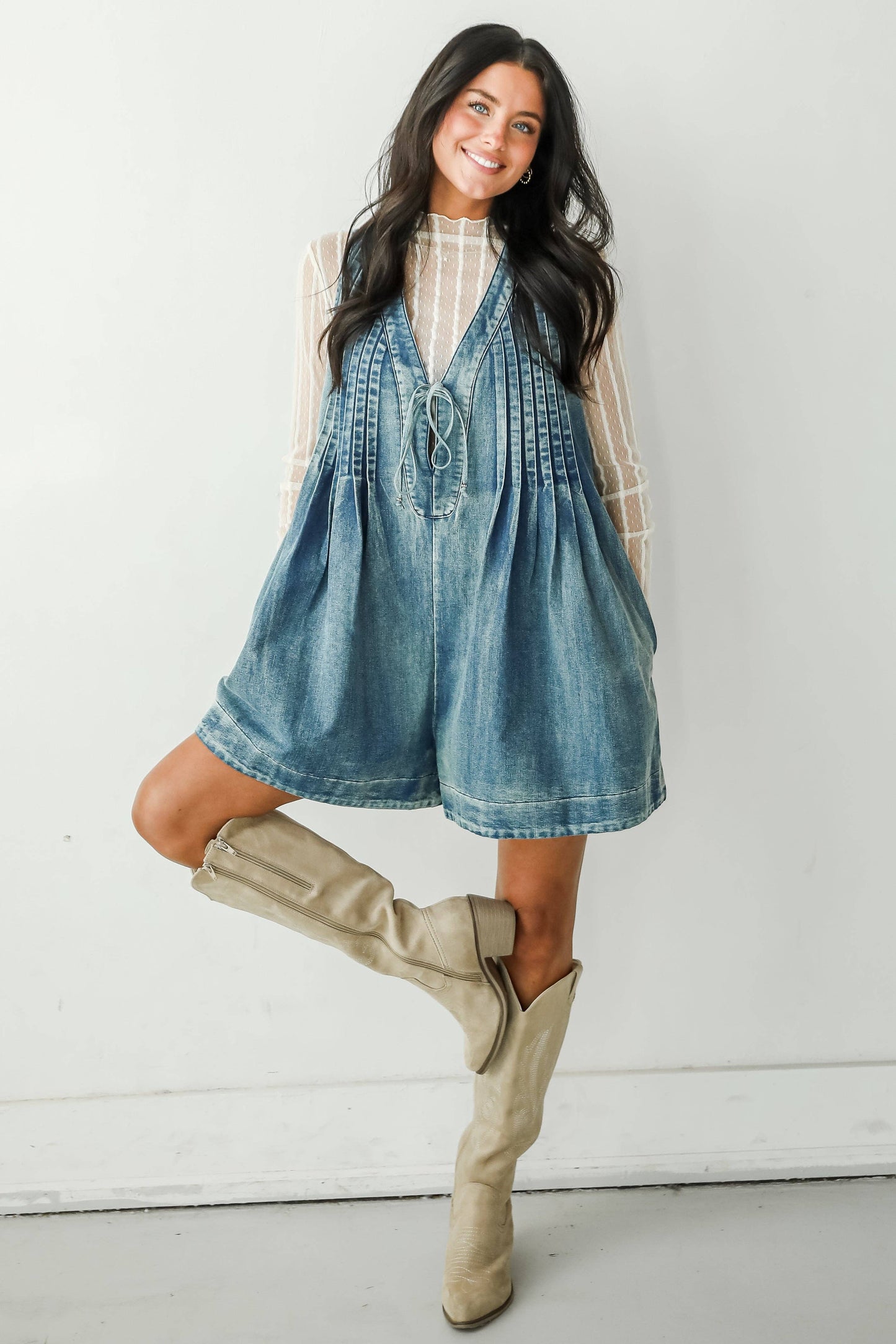 Precious Look Denim Romper: Denim / Small