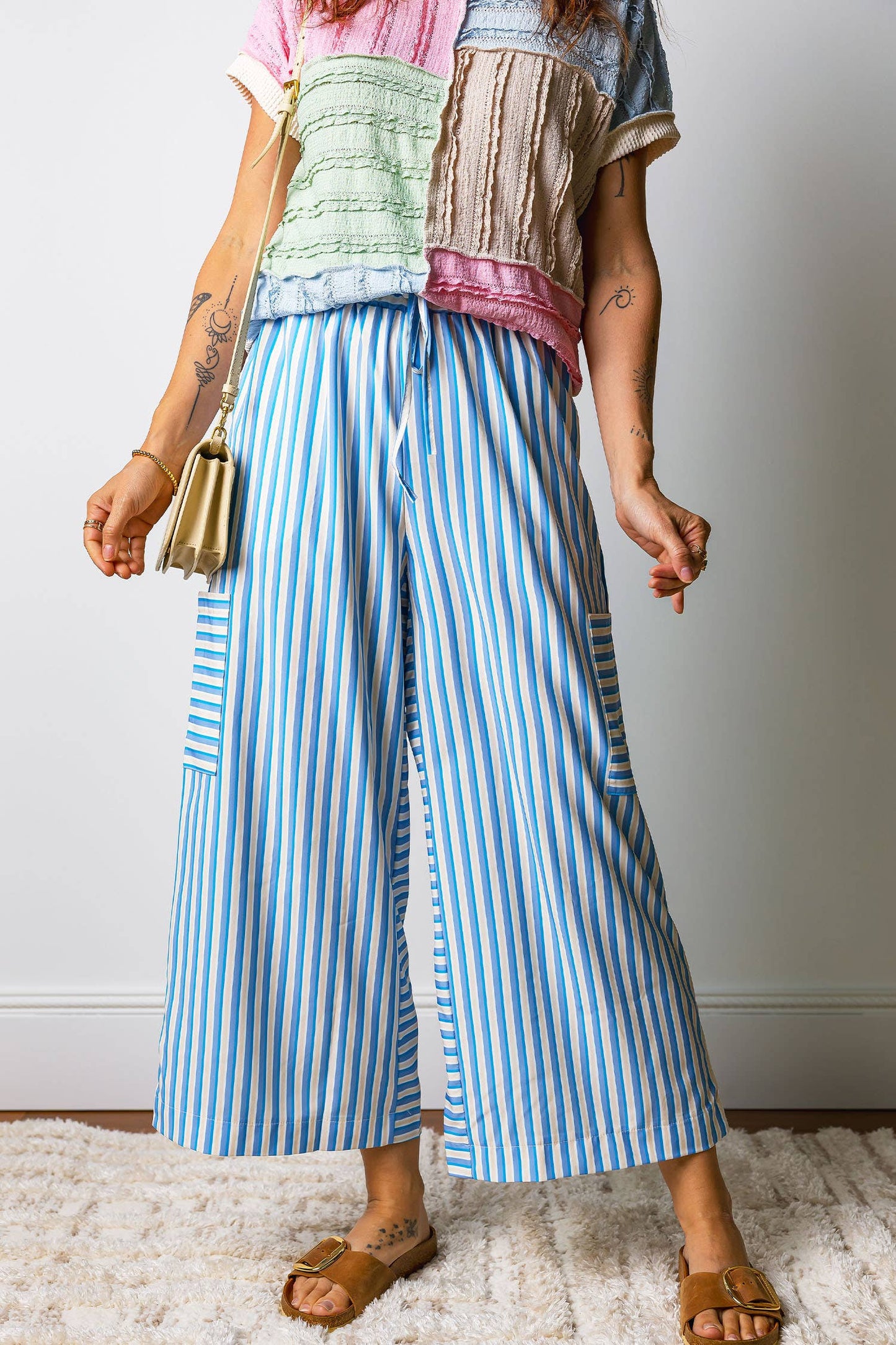 66DISCO - Drawstring Elastic Waist Patch Pocket Wide Leg Pants (S-XL)