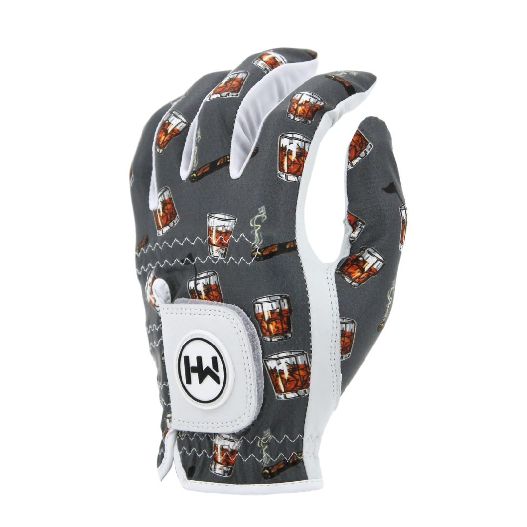 MULLIGAN HOOLIGAN® Men's Golf Glove | Unique Standout Design: Whiskey Cigar / Worn On Left Hand / Men's Large