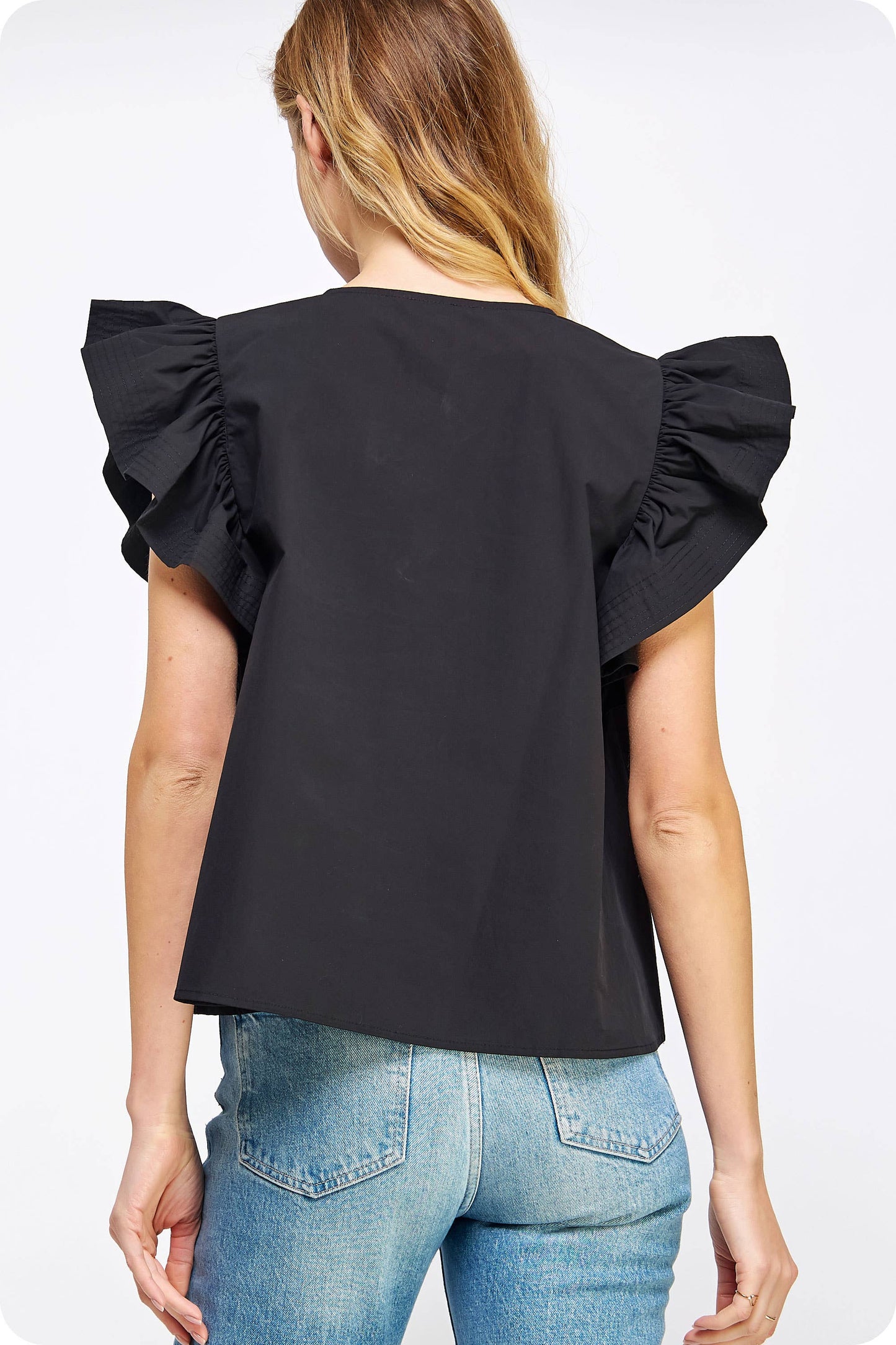 Strut & Bolt - Flutter Ruffle Sleeve Poplin Top