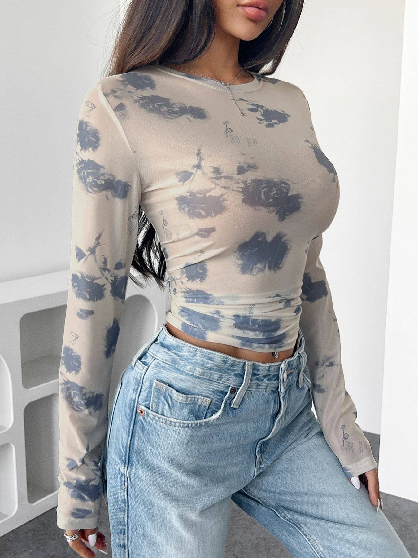Hope & Sunshine - Floral Mesh Ruched Crop Top