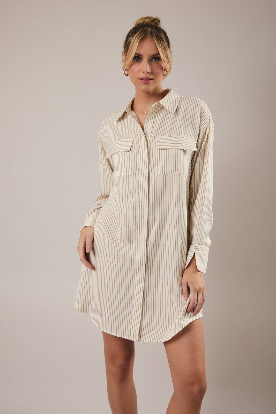 Sunday Edition - BUTTON DOWN LONG SLEEVE STRIPE SHIRT DRESS