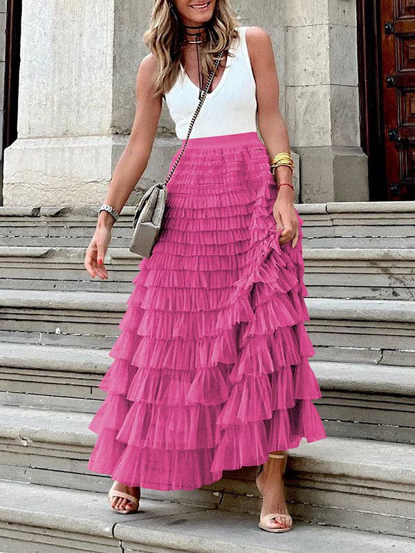 A-Line High Waisted Solid Color Tulle Skirts Bottoms: Apricot / S