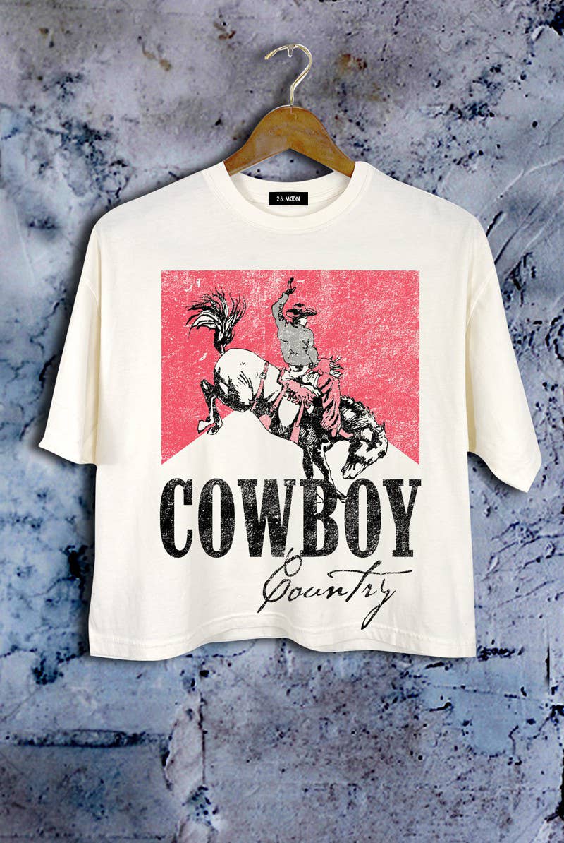 Giving Cowboy Country Rodeo Graphic Crop Tee.: Ivory / Large