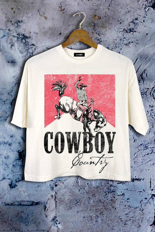 Giving Cowboy Country Rodeo Graphic Crop Tee.: Ivory / Large