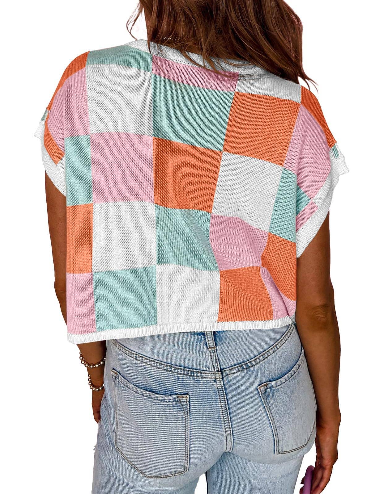 Lovesoft - Colorblocked Sweater Vest Crew Neck Knit Trendy Pullover Vest
