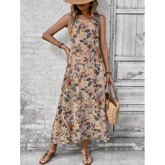UNISHE - Summer Sleeveless Floral Print Round Neck Dress ZK2695