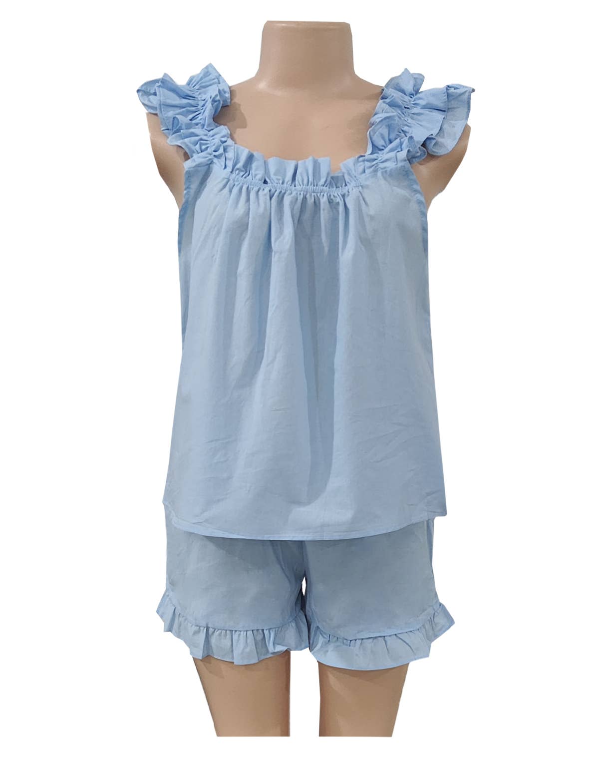Ruffle Trim Tank Top And Shorts Pajama Set: White / M