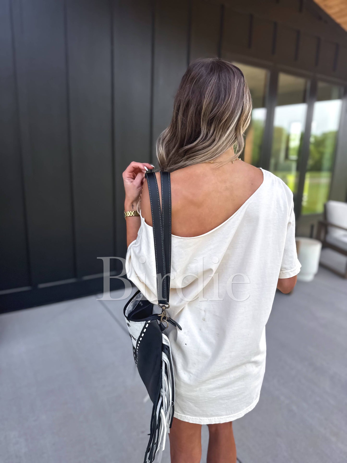 birdie - Western Cowgirl OFF SHOULDER Graphic Tee on Ivory