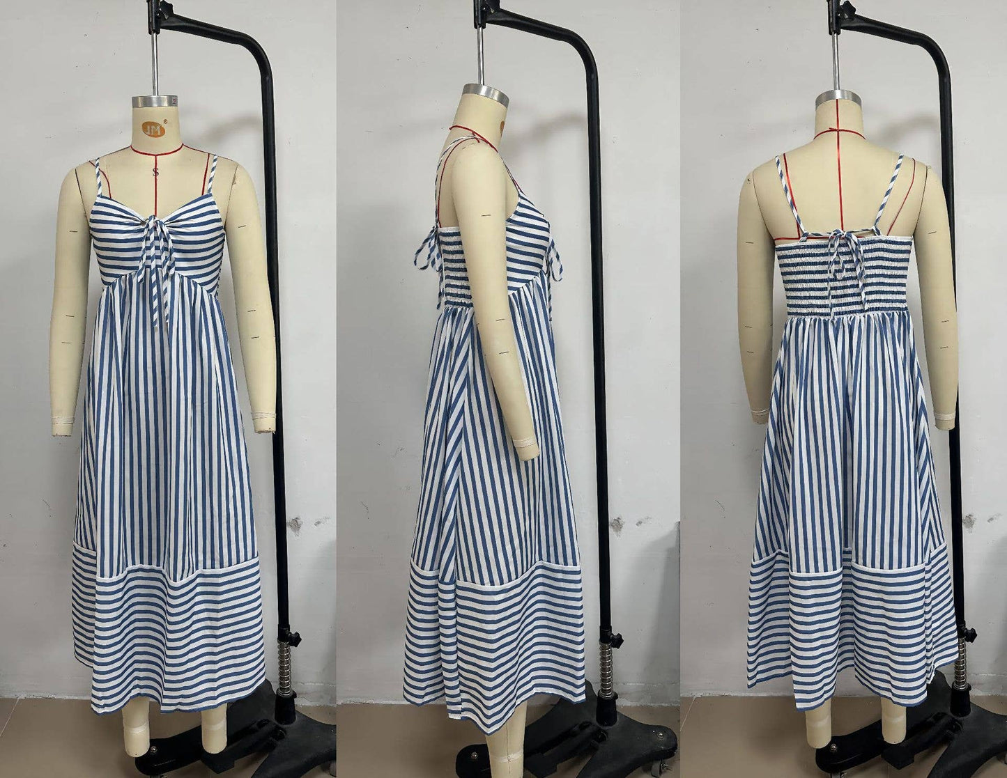 Mapcie - Striped Midi Dress with Smocking on the Back