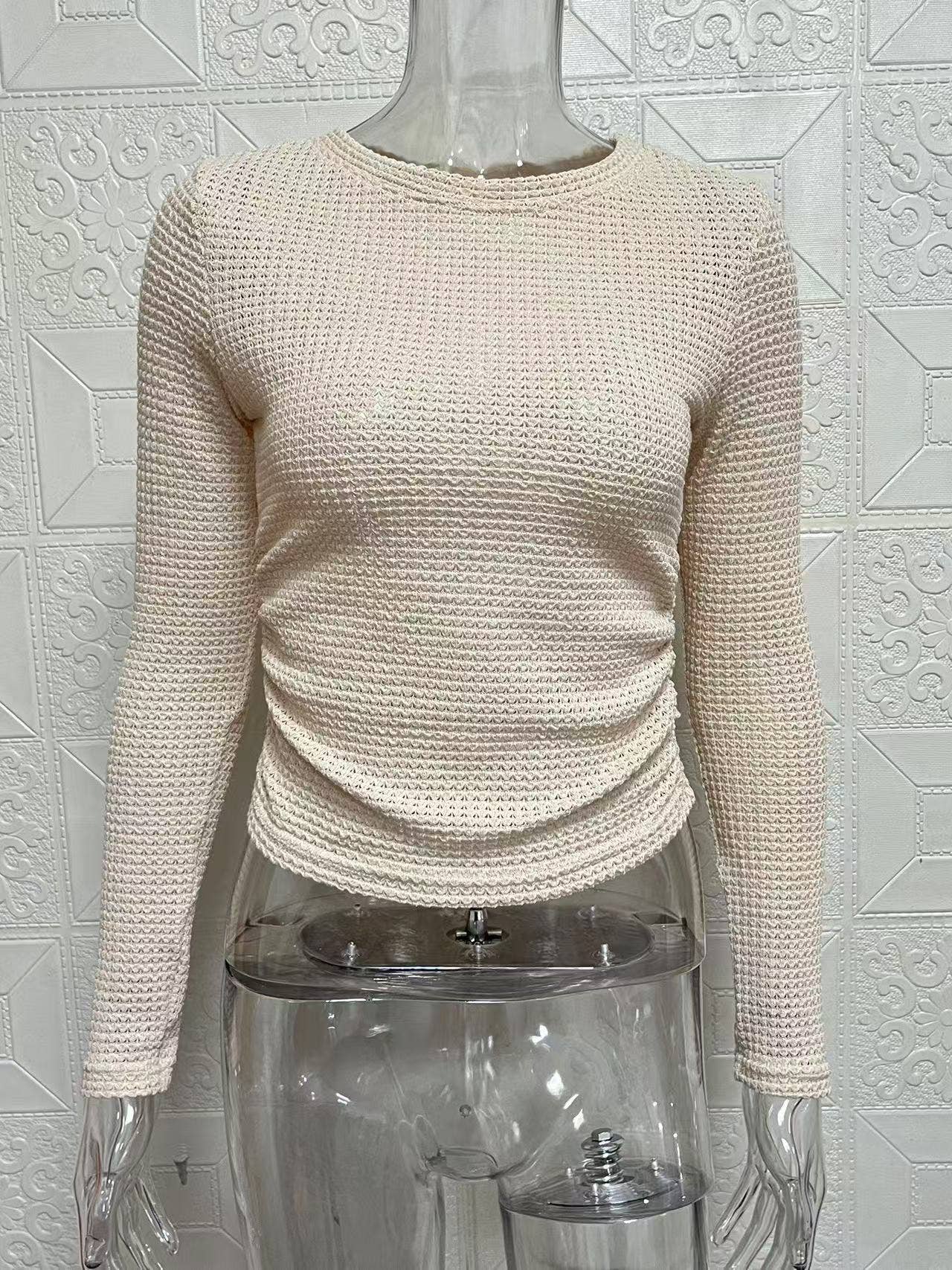 HIDDENBRAND - Plain Waffle Fitted long Sleeve Top