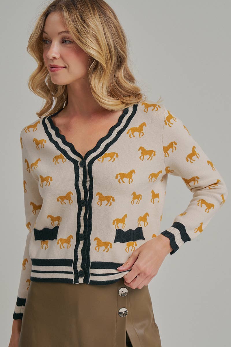 BON - SUPER SOFT HORSE PRINT KNIT CARDIGAN_JLT00386-01