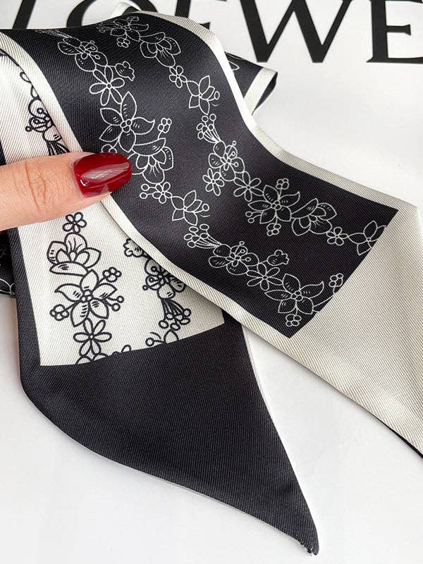 Contrast Color Flower Print Scarf: GREEN / One_size