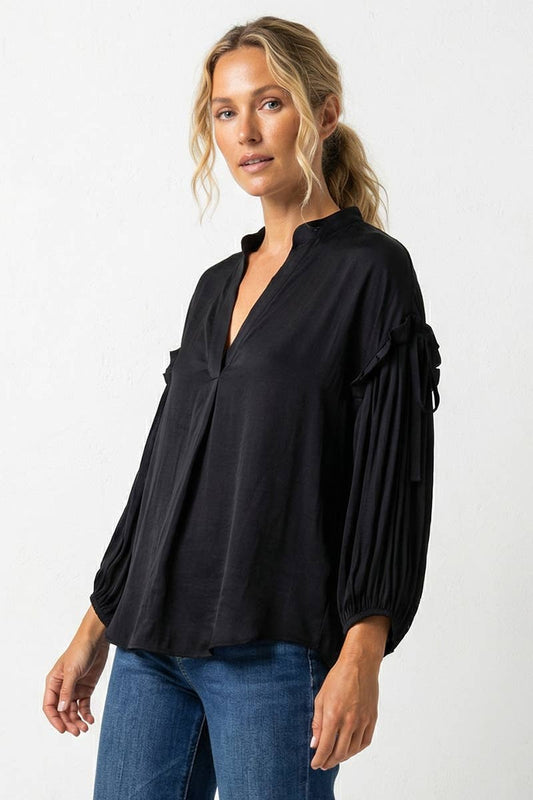 Black Balloon Sleeve Blouse