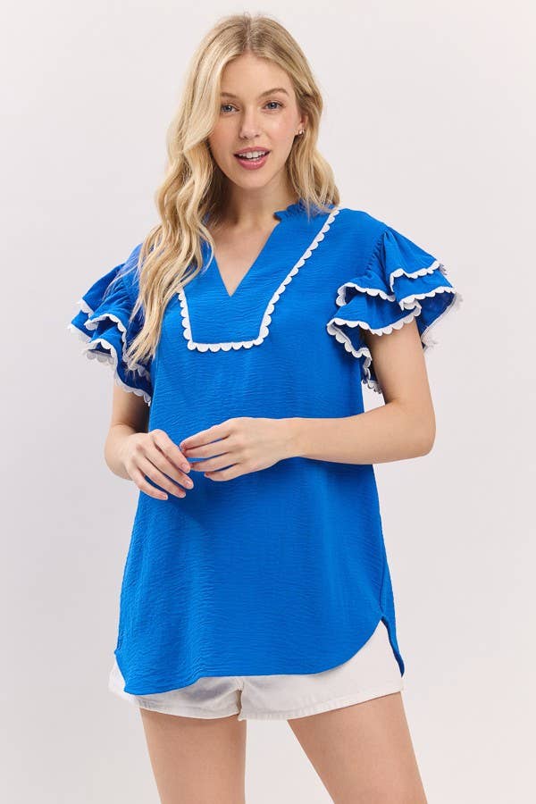 Sewn and Seen - Ruffle Sleeve Scallop Trim Top