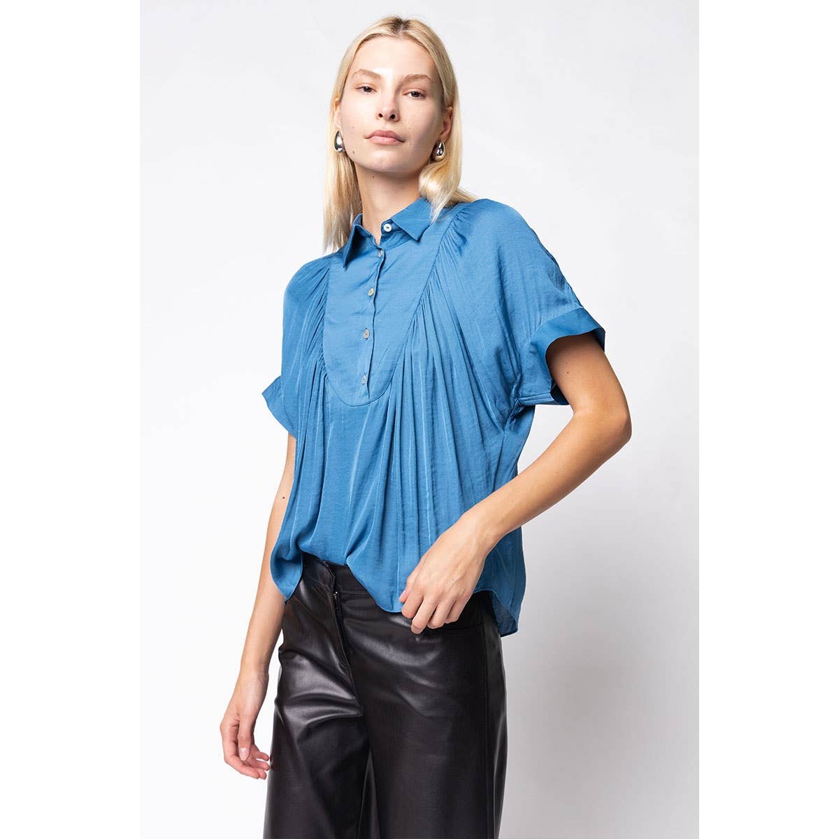 Mustard Short Sleeve Shirt With Front Bib Detail