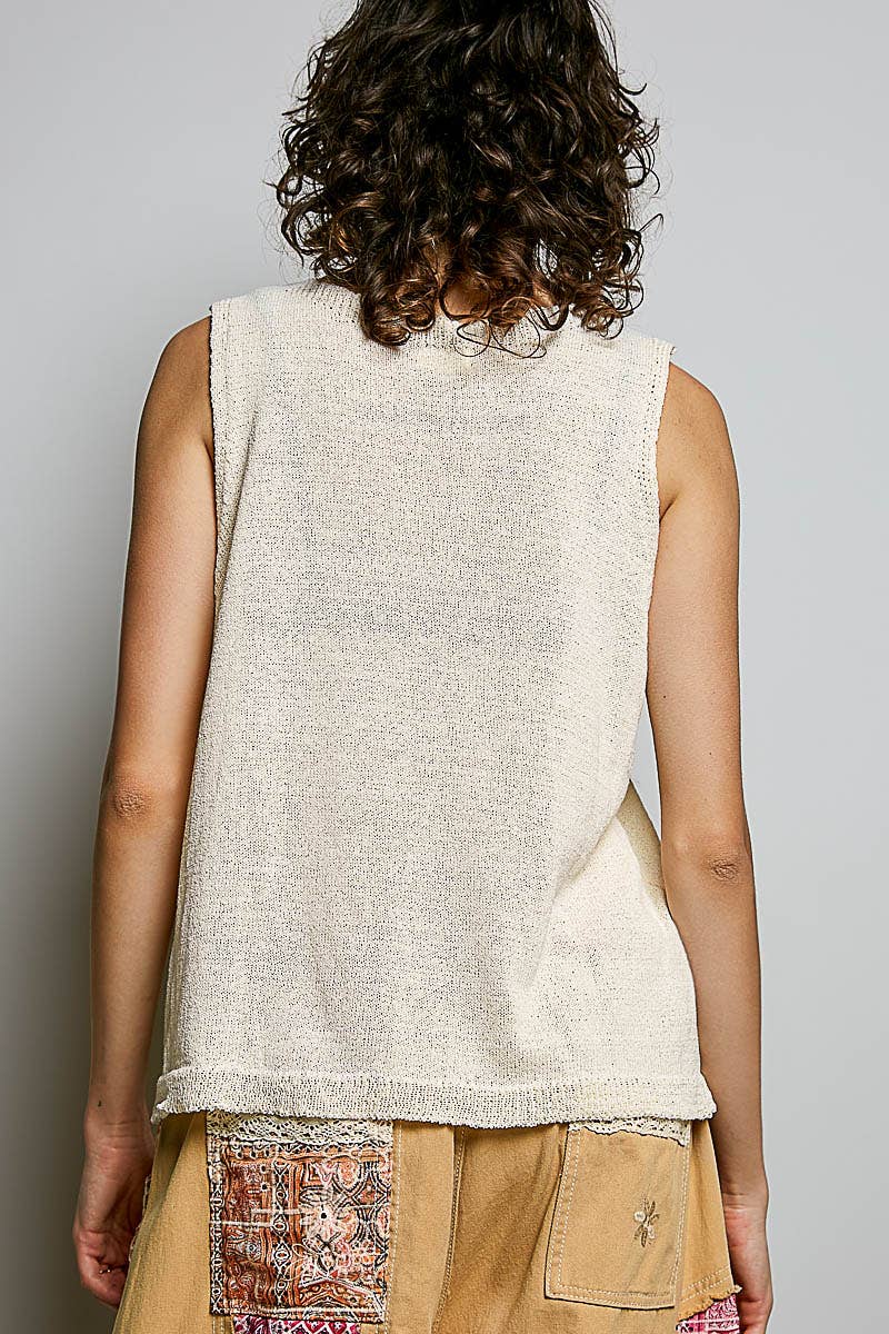 Strawberry Print Thin Sweater Sleeveless Top