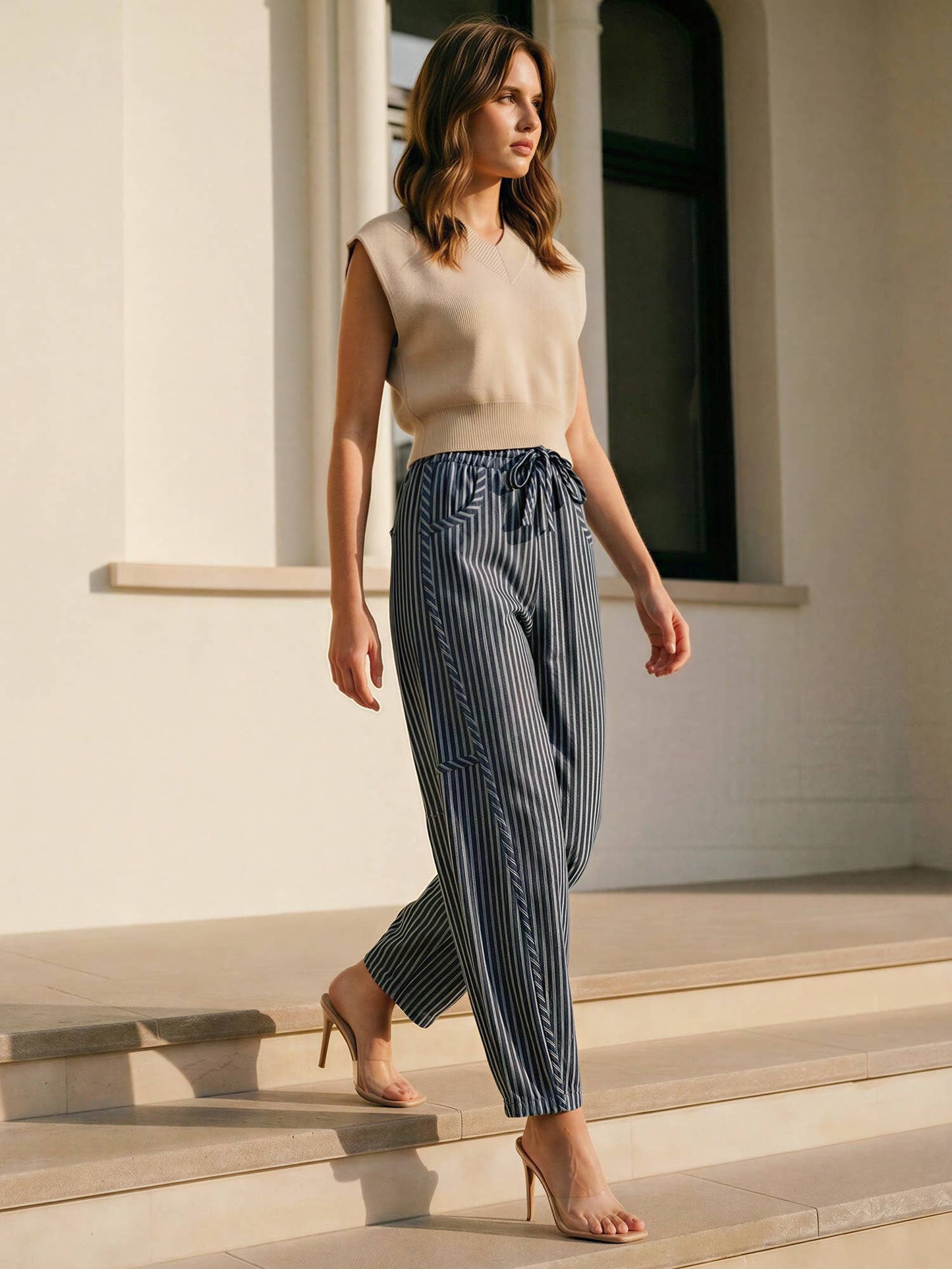 Camellia - CB10394J Pinstripe Drawstring Pants