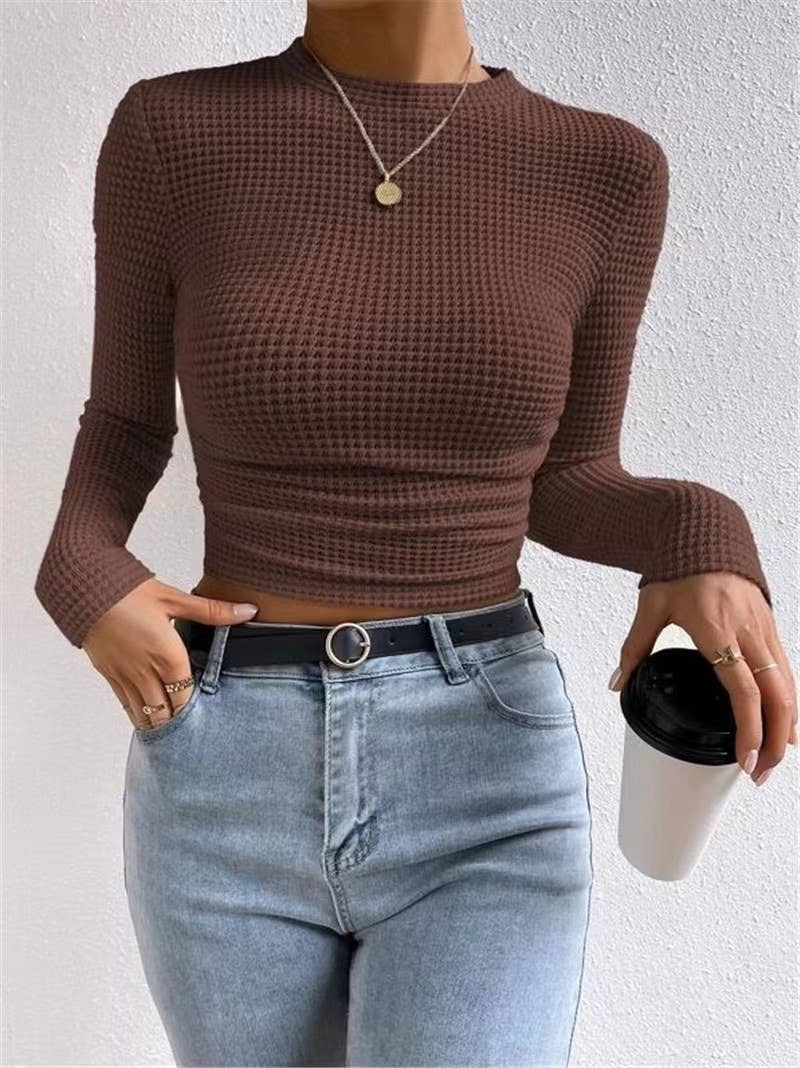 HIDDENBRAND - Plain Waffle Fitted long Sleeve Top