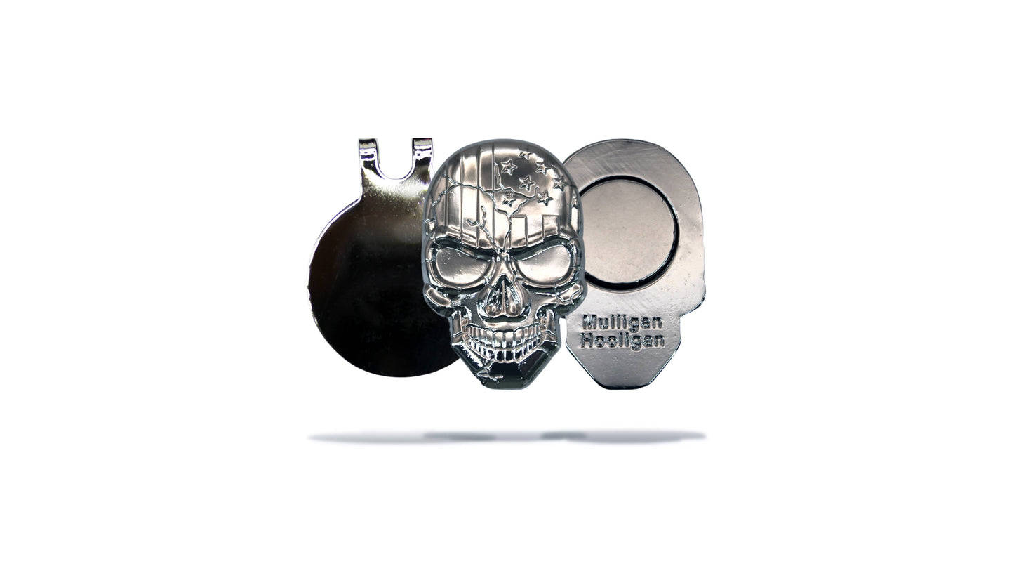 USA Skull 3D Golf Ball Marker + Magnetic Hat Clip